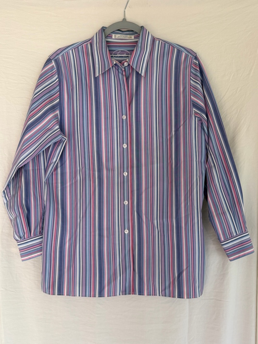Foxcroft Multicolor Stripe Button-Down Blouse - Blue/Purple/Pink